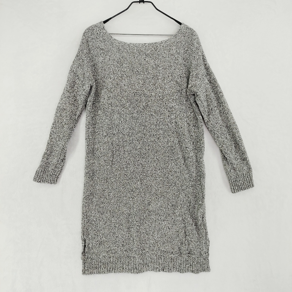 Topshop Gray Straight Long Sleeve Tight Knit Crew Neck Midi Dress P6307
